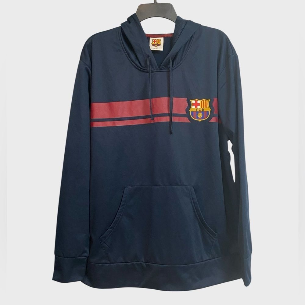 FCB Barcelona Soccer Club Pullover Hoodie Men XL Blue Lightweight Pockets Futbol